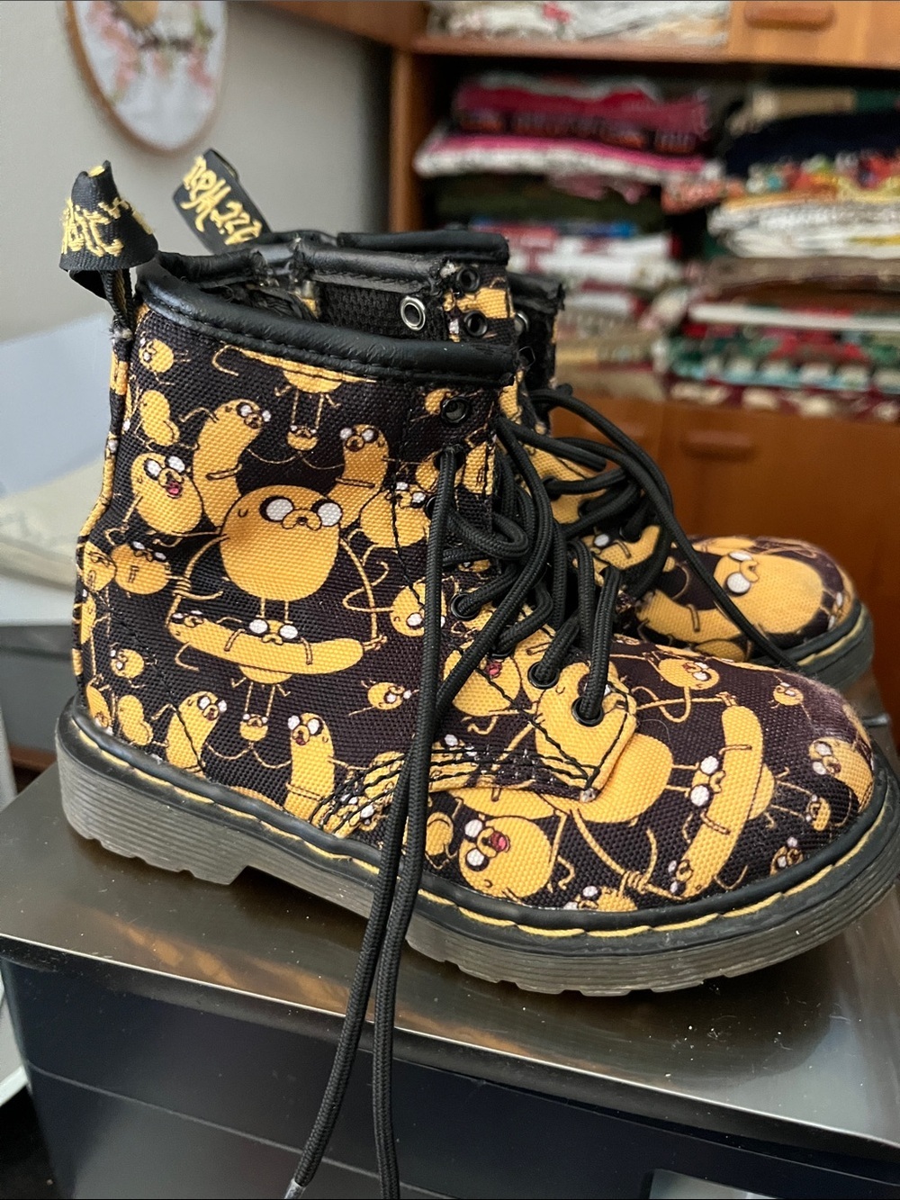 Dr Martin Yellow Cartoon Print Combat Boots - Jake the Dog Design Size